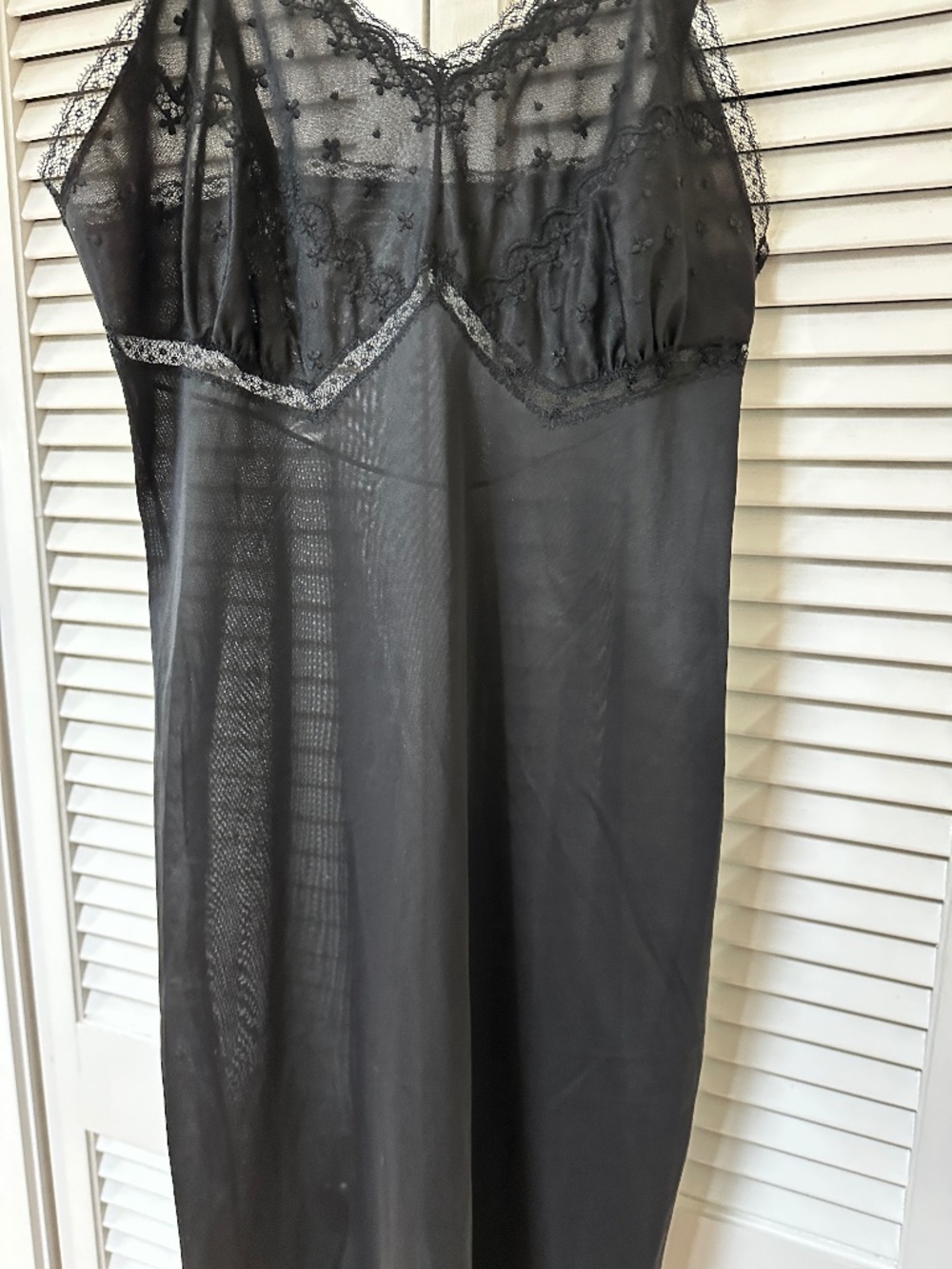 Vintage Full Slip Black Nylon Lace Nightie Small - Picture 3 of 16